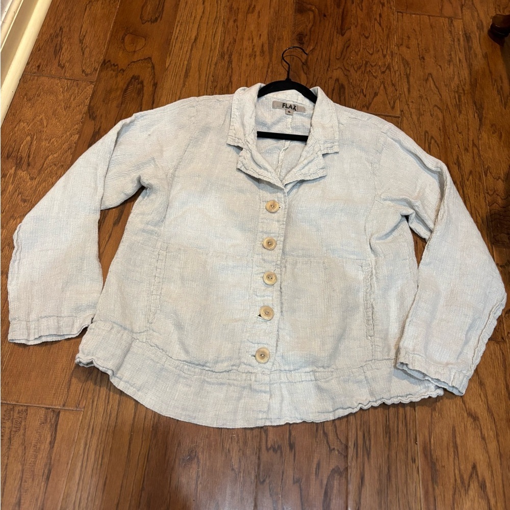 FLAX 100% Linen Button Front Jacket (S)